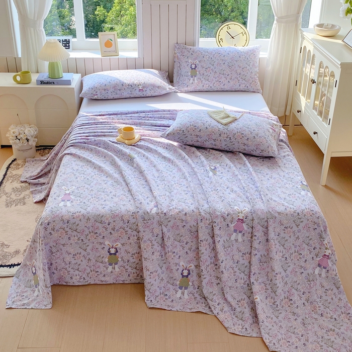 91家纺网 家纺一手货源 找家纺 春皖家纺 2025新款原棉磨毛单床单 床单单件-风格一 萌萌兔