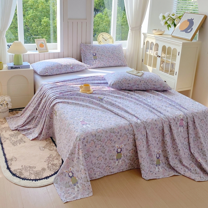 91家纺网 家纺一手货源 找家纺 春皖家纺 2025新款原棉磨毛单床单 床单单件-风格一 萌萌兔