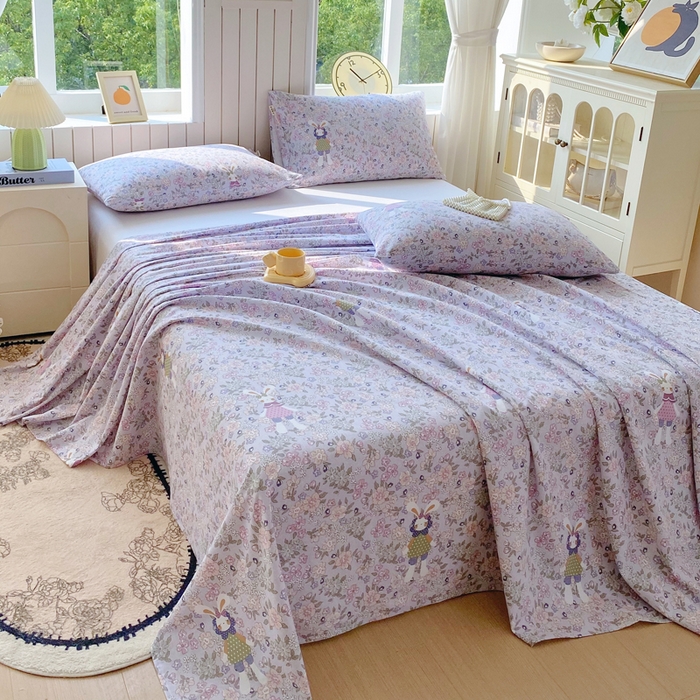 91家纺网 家纺一手货源 找家纺 春皖家纺 2025新款原棉磨毛单床单 床单单件-风格一 萌萌兔