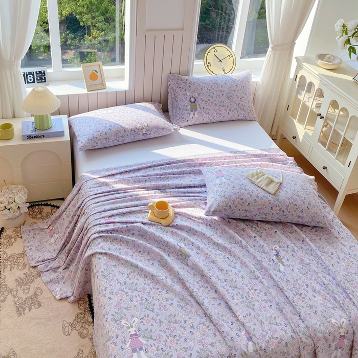 91家纺网 家纺一手货源 找家纺 春皖家纺 2025新款原棉磨毛单床单 床单单件-风格一 萌萌兔