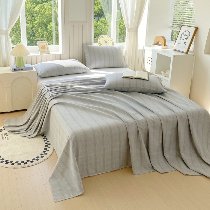 91家纺网 家纺一手货源 找家纺 春皖家纺 2025新款原棉磨毛单床单 床单单件-风格一 暮山灰