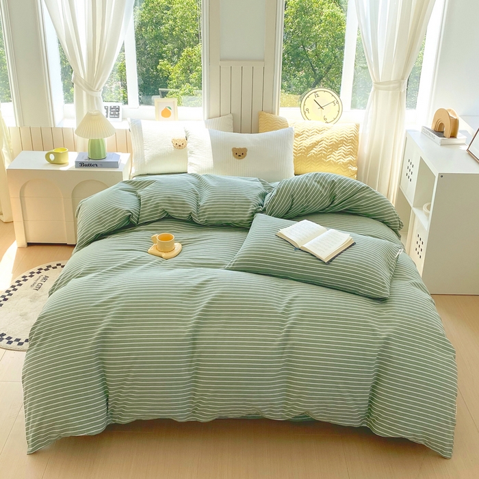 春皖家纺 2025新款原棉磨毛单被套 被套单件-风格一 艾绿条