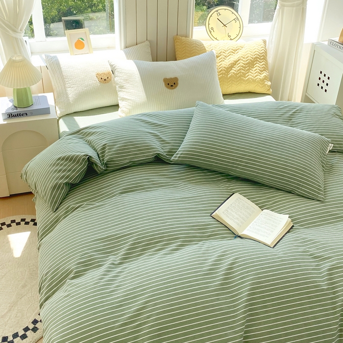 91家纺网 家纺一手货源 找家纺 春皖家纺 2025新款原棉磨毛单被套 被套单件-风格一 艾绿条