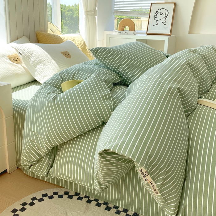 91家纺网 家纺一手货源 找家纺 春皖家纺 2025新款原棉磨毛单被套 被套单件-风格一 艾绿条