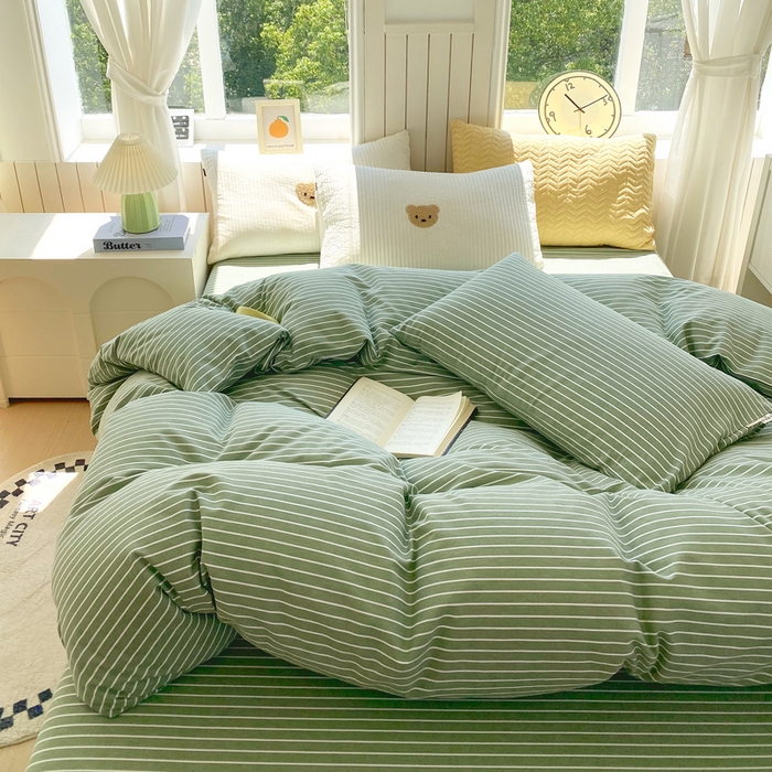 91家纺网 家纺一手货源 找家纺 春皖家纺 2025新款原棉磨毛单被套 被套单件-风格一 艾绿条