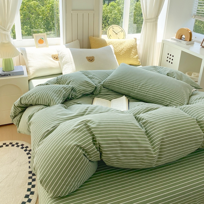 91家纺网 家纺一手货源 找家纺 春皖家纺 2025新款原棉磨毛单被套 被套单件-风格一 艾绿条