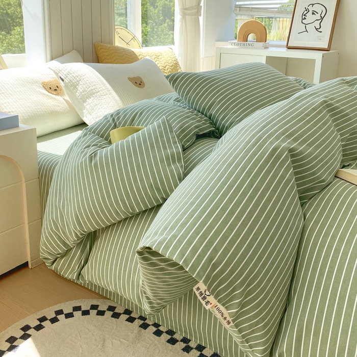 91家纺网 家纺一手货源 找家纺 春皖家纺 2025新款原棉磨毛单被套 被套单件-风格一 艾绿条