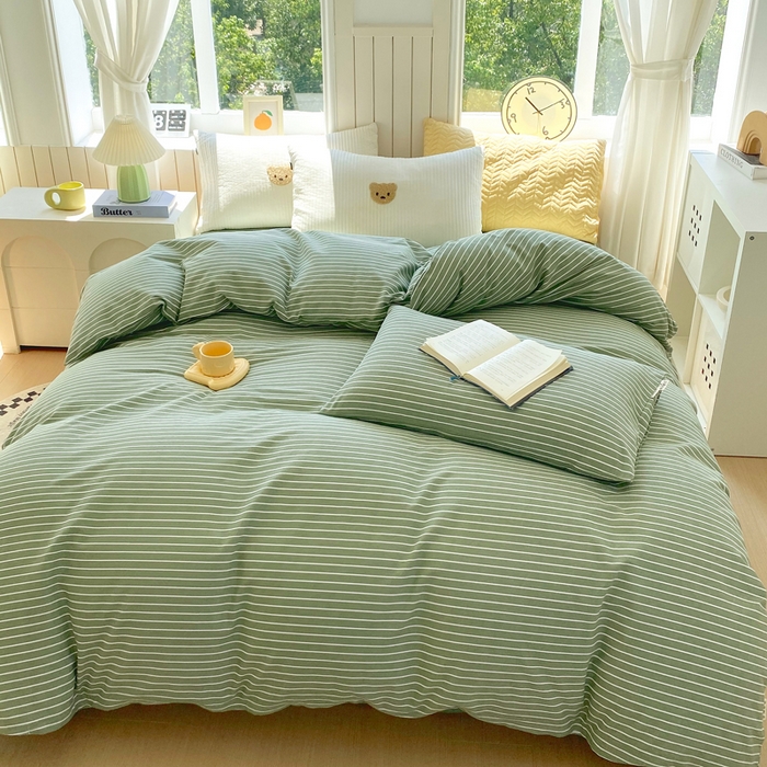 91家纺网 家纺一手货源 找家纺 春皖家纺 2025新款原棉磨毛单被套 被套单件-风格一 艾绿条