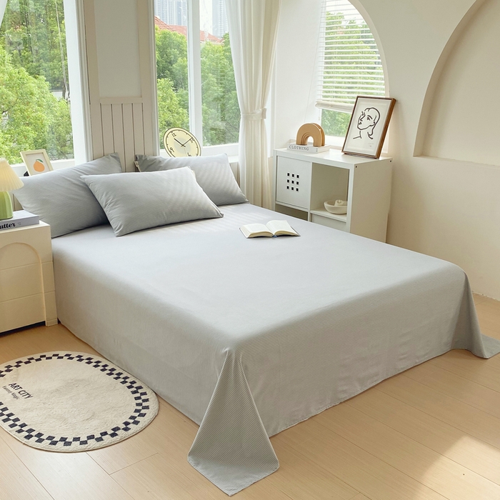 91家纺网 家纺一手货源 找家纺 春皖家纺 2025新款原棉磨毛单床单 床单单件-风格一 雾灰细语