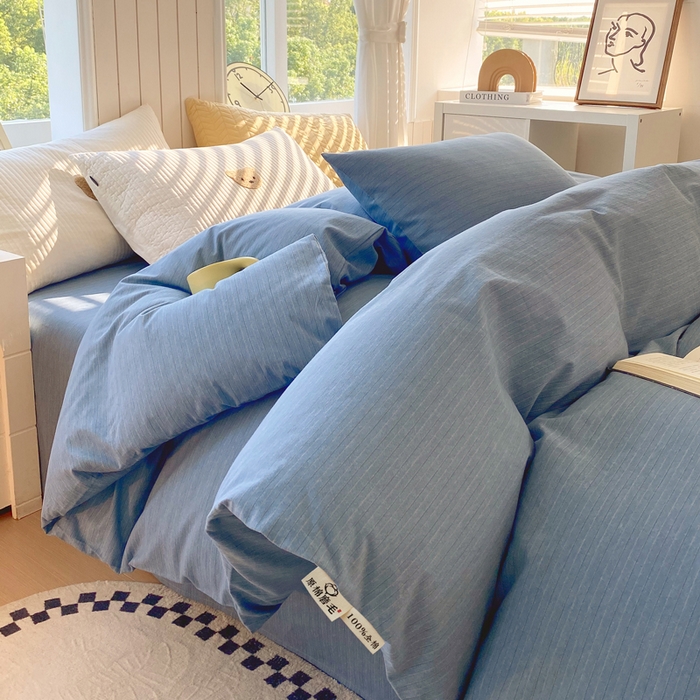 91家纺网 家纺一手货源 找家纺 春皖家纺 2025新款原棉磨毛单被套 被套单件-风格一 柏林蓝