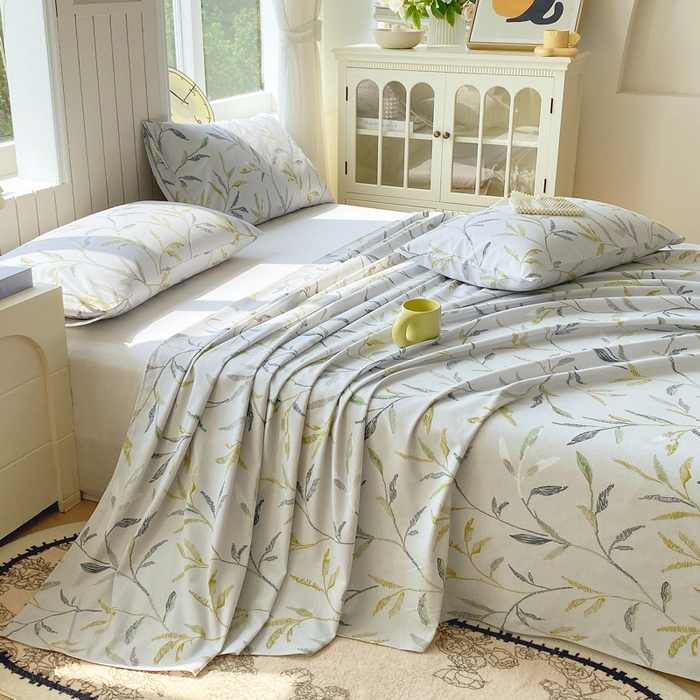 91家纺网 家纺一手货源 找家纺 春皖家纺 2025新款原棉磨毛单床单 床单单件-风格一 叶晴川