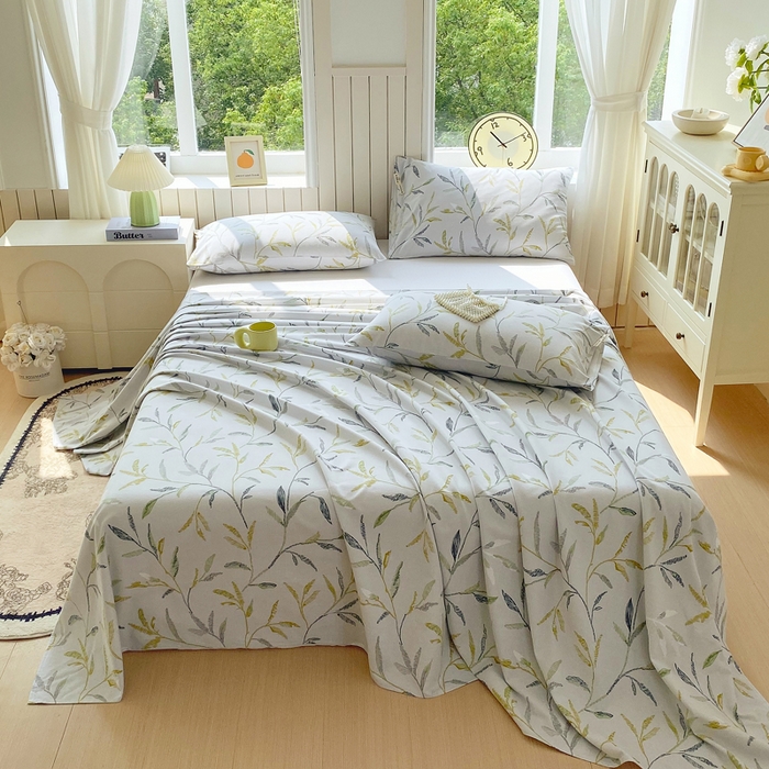 91家纺网 家纺一手货源 找家纺 春皖家纺 2025新款原棉磨毛单床单 床单单件-风格一 叶晴川