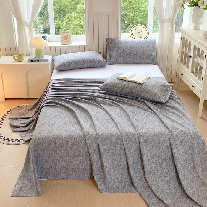 91家纺网 家纺一手货源 找家纺 春皖家纺 2025新款原棉磨毛单床单 床单单件-风格一 叶相思