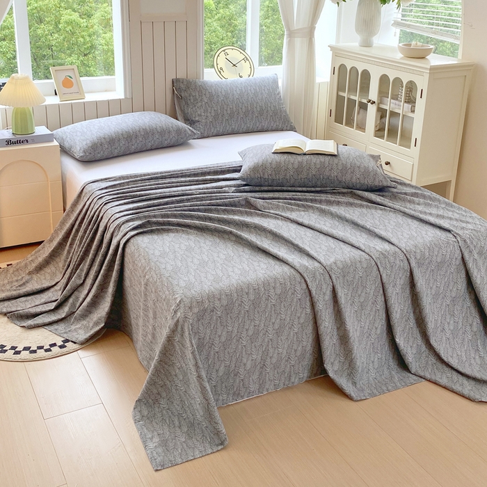 91家纺网 家纺一手货源 找家纺 春皖家纺 2025新款原棉磨毛单床单 床单单件-风格一 叶相思