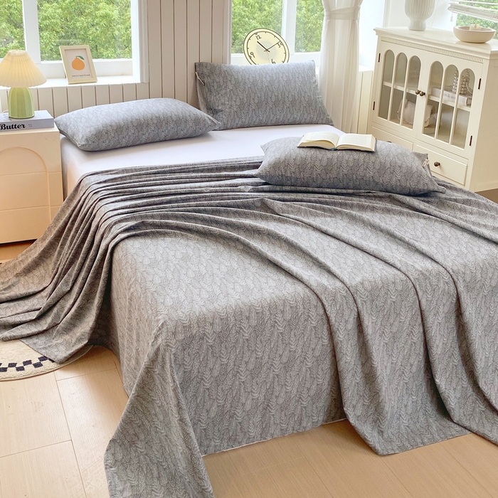 91家纺网 家纺一手货源 找家纺 春皖家纺 2025新款原棉磨毛单床单 床单单件-风格一 叶相思