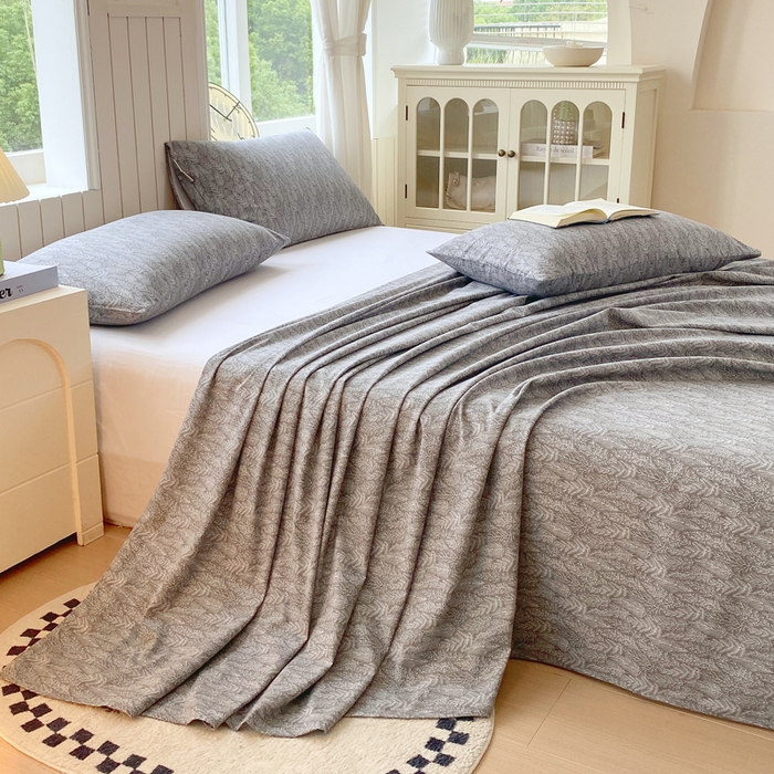 91家纺网 家纺一手货源 找家纺 春皖家纺 2025新款原棉磨毛单床单 床单单件-风格一 叶相思