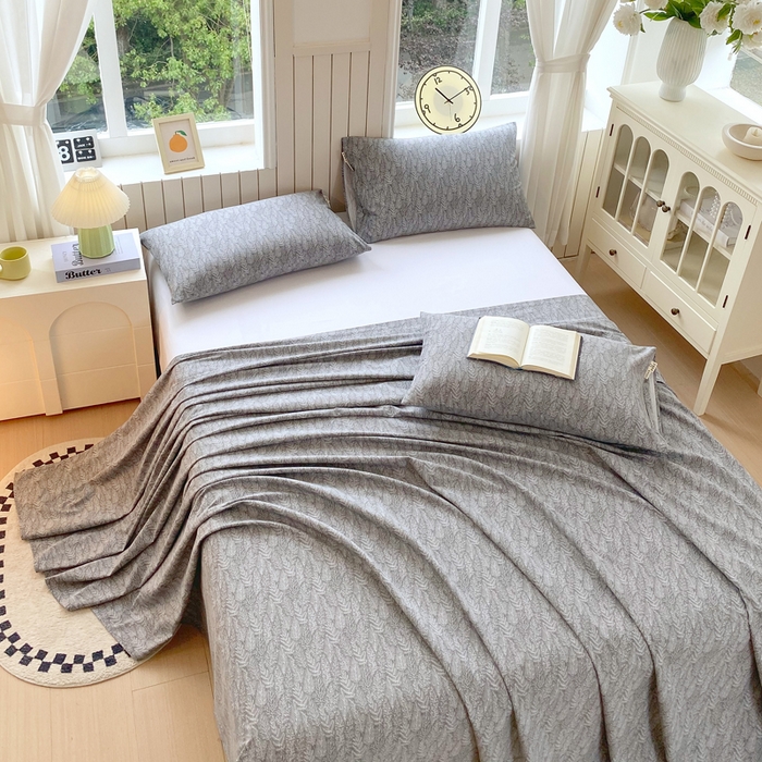 91家纺网 家纺一手货源 找家纺 春皖家纺 2025新款原棉磨毛单床单 床单单件-风格一 叶相思