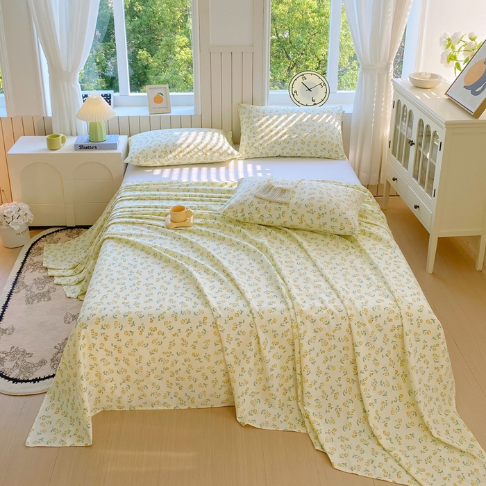 91家纺网 家纺一手货源 找家纺 春皖家纺 2025新款原棉磨毛单床单 床单单件-风格一 知春意