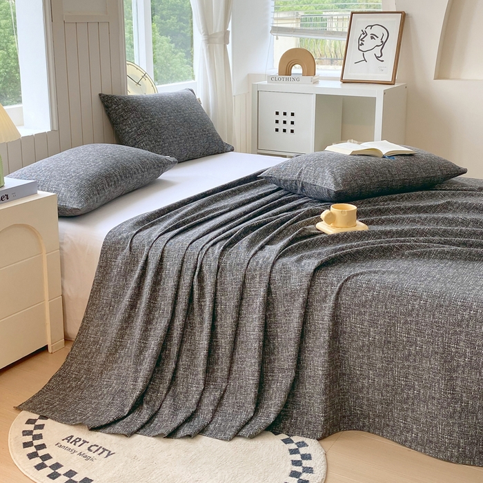 91家纺网 家纺一手货源 找家纺 春皖家纺 2025新款原棉磨毛单床单 床单单件-风格一 知性灰