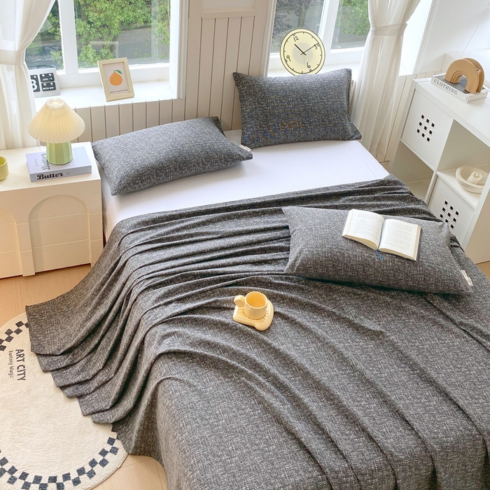 91家纺网 家纺一手货源 找家纺 春皖家纺 2025新款原棉磨毛单床单 床单单件-风格一 知性灰