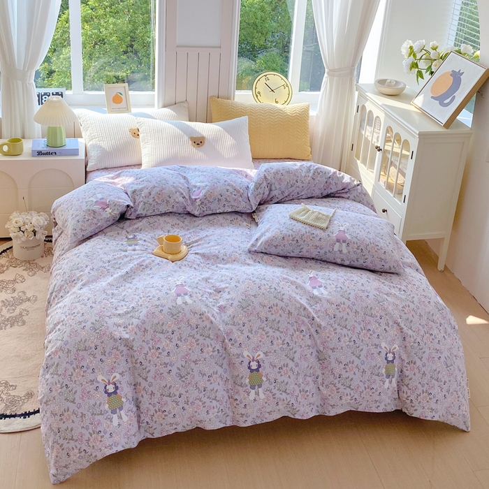 91家纺网 家纺一手货源 找家纺 春皖家纺 2025新款原棉磨毛单被套 被套单件-风格一 萌萌兔