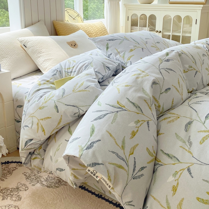 91家纺网 家纺一手货源 找家纺 春皖家纺 2025新款原棉磨毛单被套 被套单件-风格一 叶晴川