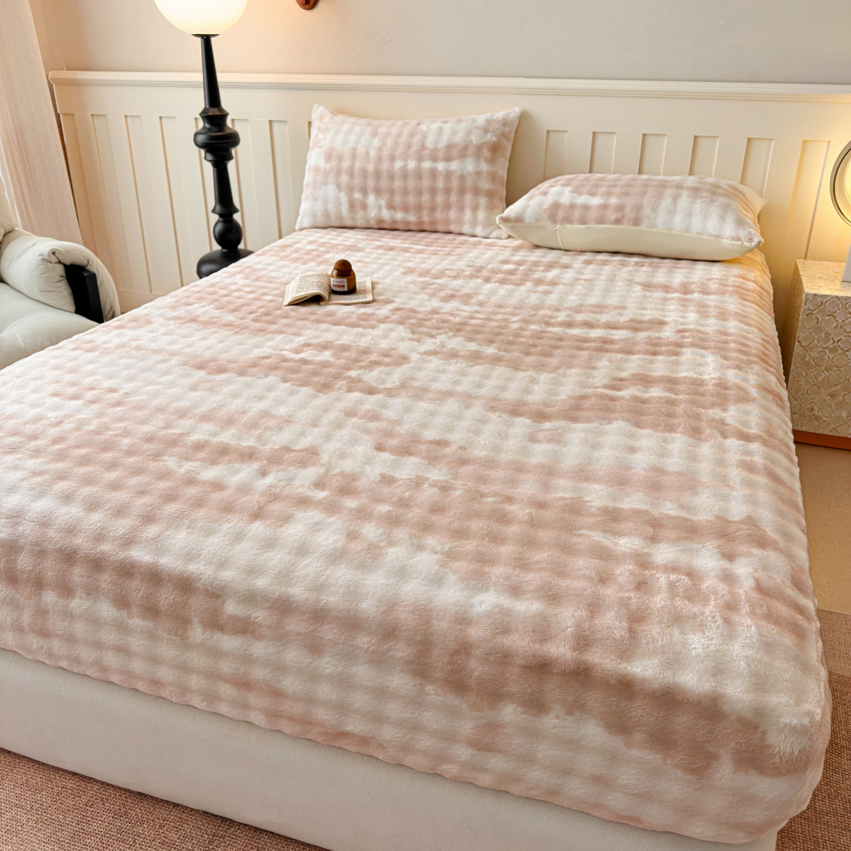 91家纺网 家纺一手货源 找家纺 2025新款兔毛绒高克重保暖床笠 席梦思床笠 云端-奶咖