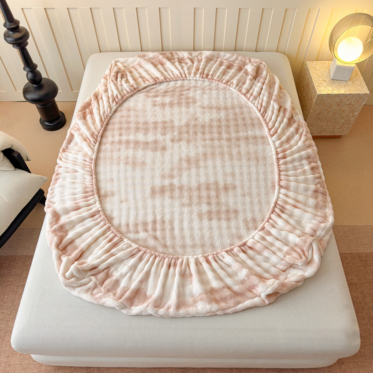 91家纺网 家纺一手货源 找家纺 2025新款兔毛绒高克重保暖床笠 席梦思床笠 云端-奶咖