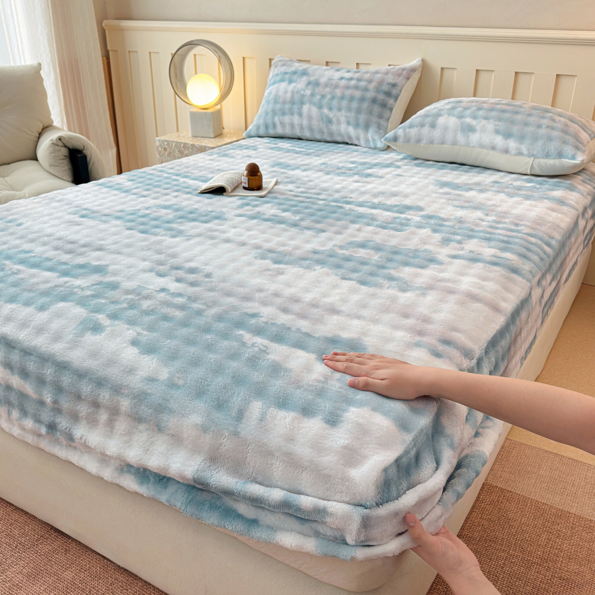 2025新款兔毛绒高克重保暖床笠 席梦思床笠 云端-青兰