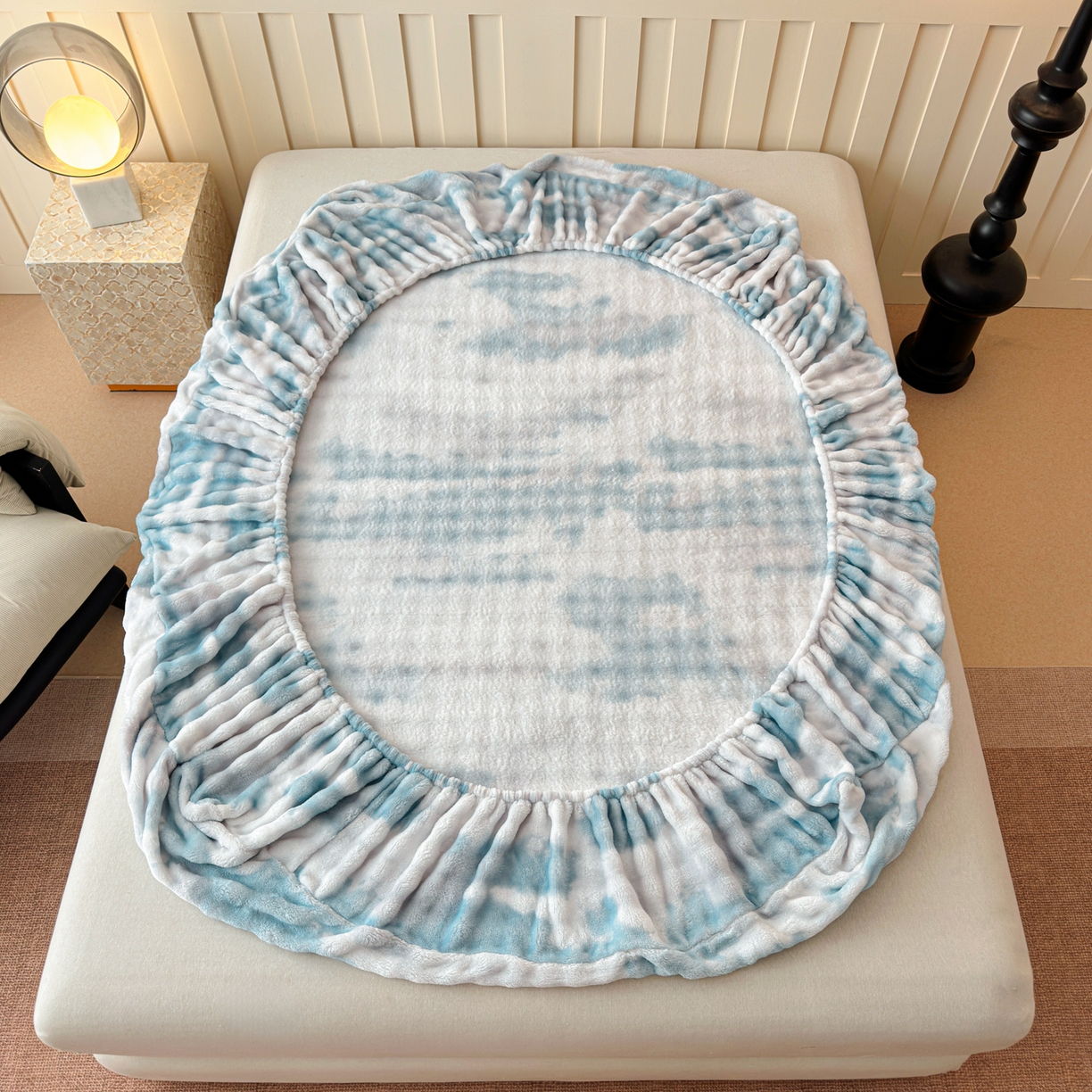 91家纺网 家纺一手货源 找家纺 2025新款兔毛绒高克重保暖床笠 席梦思床笠 云端-青兰