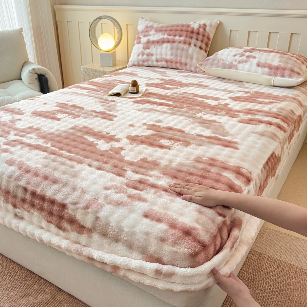 2025新款兔毛绒高克重保暖床笠 席梦思床笠 云端-烟棕