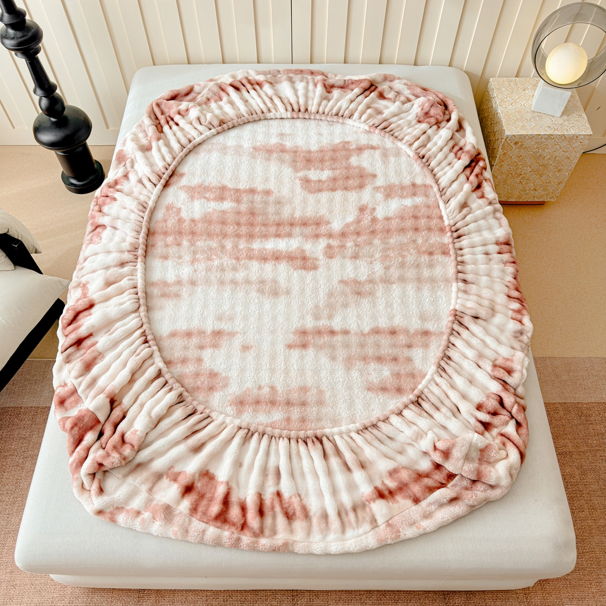 91家纺网 家纺一手货源 找家纺 2025新款兔毛绒高克重保暖床笠 席梦思床笠 云端-烟棕