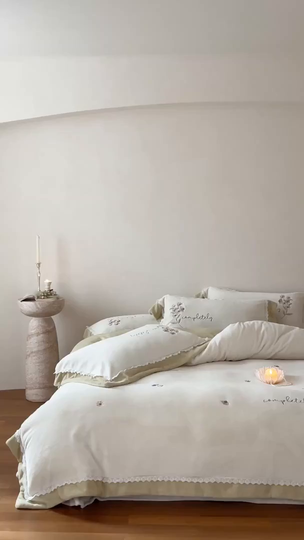 91家纺网 家纺一手货源 找家纺 泽西家纺+V17798841158发大图 2025新品秋冬加厚保暖240克奶肤绒小清新花边宽边刺绣牛奶绒四件套-雏菊轻语 雏菊轻语-姜黄