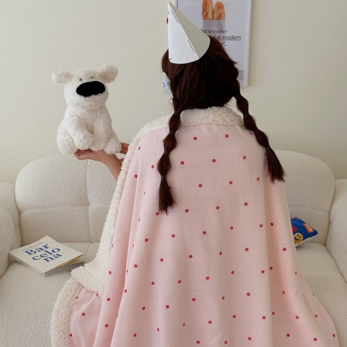 91家纺网 家纺一手货源 找家纺 顾里家纺 2025新款Chic韩系少女牛奶羊羔绒毯毛毯毯子-波点系 粉波点