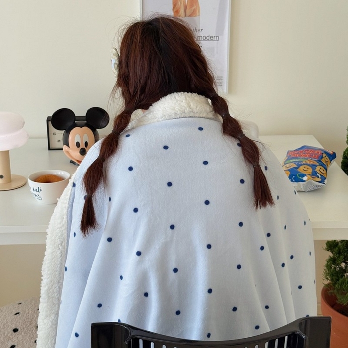 91家纺网 家纺一手货源 找家纺 顾里家纺 2025新款Chic韩系少女牛奶羊羔绒毯毛毯毯子-波点系 蓝波点