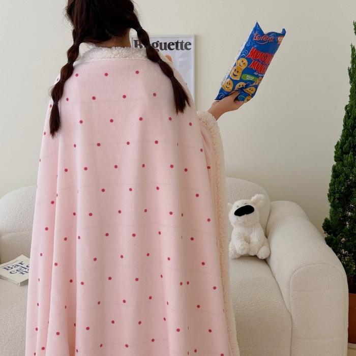 91家纺网 家纺一手货源 找家纺 顾里家纺 2025新款Chic韩系少女牛奶羊羔绒毯毛毯毯子-波点系 粉波点