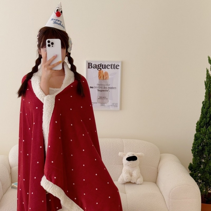 91家纺网 家纺一手货源 找家纺 顾里家纺 2025新款Chic韩系少女牛奶羊羔绒毯毛毯毯子-波点系 红波点