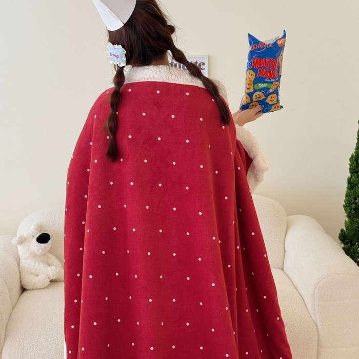 91家纺网 家纺一手货源 找家纺 顾里家纺 2025新款Chic韩系少女牛奶羊羔绒毯毛毯毯子-波点系 红波点