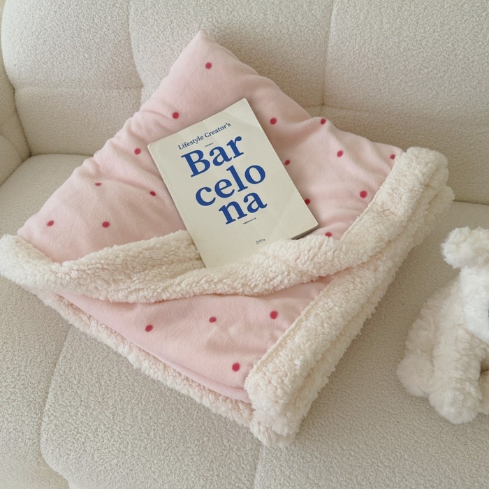 91家纺网 家纺一手货源 找家纺 顾里家纺 2025新款Chic韩系少女牛奶羊羔绒毯毛毯毯子-波点系 粉波点