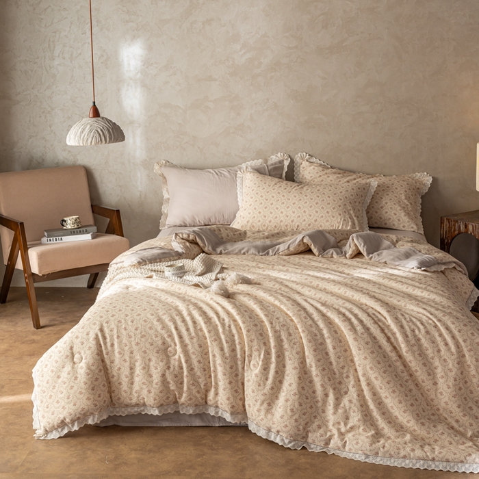 91家纺网 家纺一手货源 找家纺 （总）馨宜 2025水柔砂洗全棉大豆被（免套被套）二合一五件套 全棉冬被春秋被子母被纤维被春秋被四件套