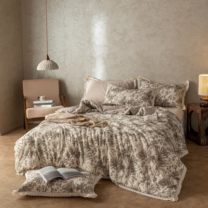 91家纺网 家纺一手货源 找家纺 CINNY馨宜 2025新款全棉水柔砂洗可水洗二合一五件套（免套被套）大豆被冬被春秋被子母被 巴黎午后