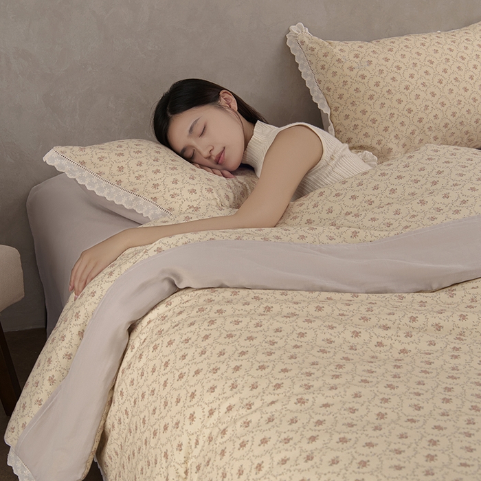 91家纺网 家纺一手货源 找家纺 CINNY馨宜 2025新款全棉水柔砂洗可水洗二合一五件套（免套被套）大豆被冬被春秋被子母被 莫奈花园