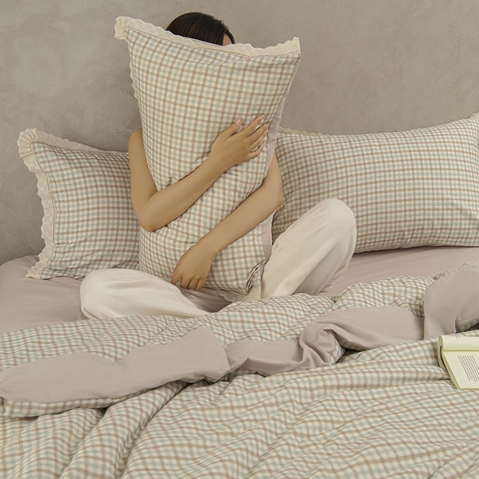 91家纺网 家纺一手货源 找家纺 CINNY馨宜 2025新款全棉水柔砂洗可水洗二合一五件套（免套被套）大豆被冬被春秋被子母被 花样年华