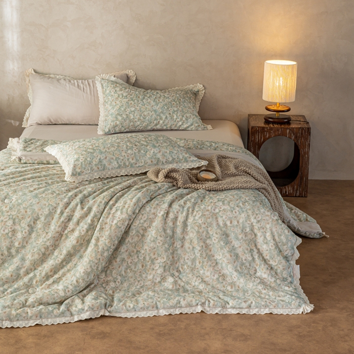 91家纺网 家纺一手货源 找家纺 CINNY馨宜 2025新款全棉水柔砂洗可水洗二合一五件套（免套被套）大豆被冬被春秋被子母被 光影絮语