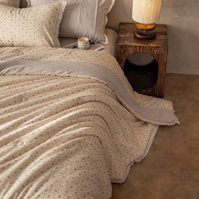 91家纺网 家纺一手货源 找家纺 CINNY馨宜 2025新款全棉水柔砂洗可水洗二合一五件套（免套被套）大豆被冬被春秋被子母被 莫奈花园