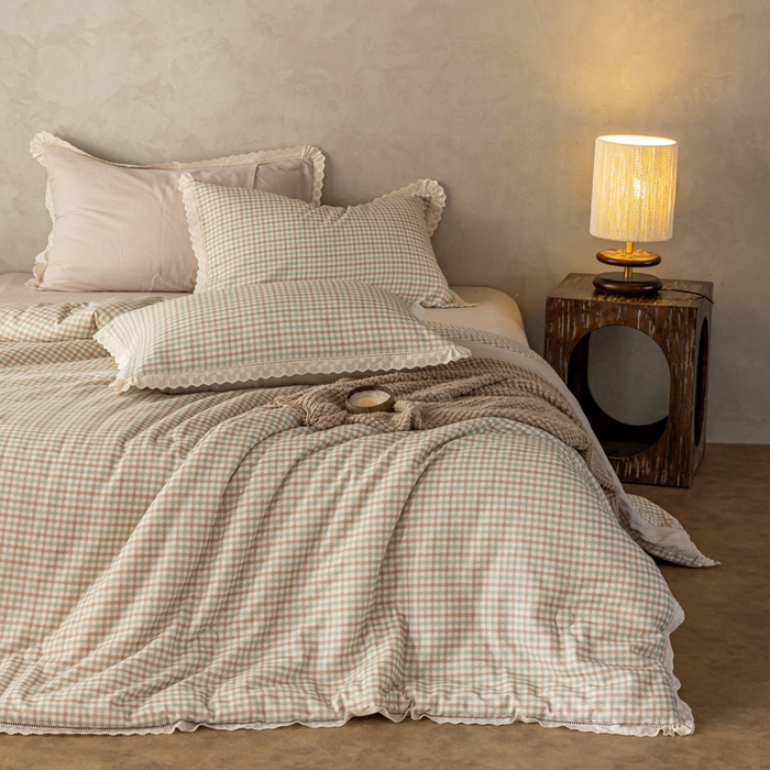 91家纺网 家纺一手货源 找家纺 CINNY馨宜 2025新款全棉水柔砂洗可水洗二合一五件套（免套被套）大豆被冬被春秋被子母被 花样年华