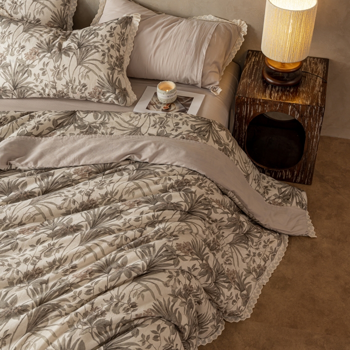 91家纺网 家纺一手货源 找家纺 CINNY馨宜 2025新款全棉水柔砂洗可水洗二合一五件套（免套被套）大豆被冬被春秋被子母被 巴黎午后