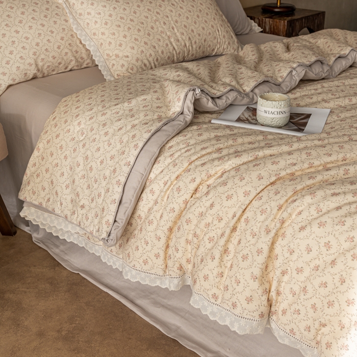 91家纺网 家纺一手货源 找家纺 CINNY馨宜 2025新款全棉水柔砂洗可水洗二合一五件套（免套被套）大豆被冬被春秋被子母被 莫奈花园