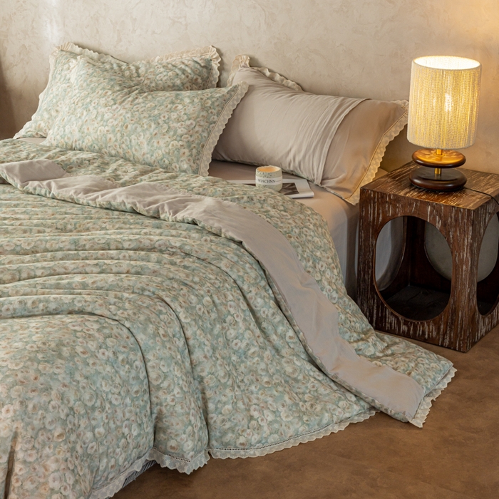 91家纺网 家纺一手货源 找家纺 CINNY馨宜 2025新款全棉水柔砂洗可水洗二合一五件套（免套被套）大豆被冬被春秋被子母被 光影絮语