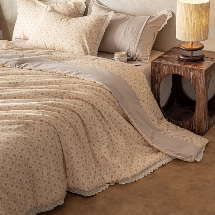 91家纺网 家纺一手货源 找家纺 CINNY馨宜 2025新款全棉水柔砂洗可水洗二合一五件套（免套被套）大豆被冬被春秋被子母被 莫奈花园